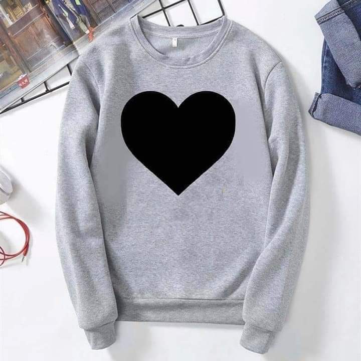 Heart Printed Fleece Full Sleeves Pull Over Sweatshirt For Women