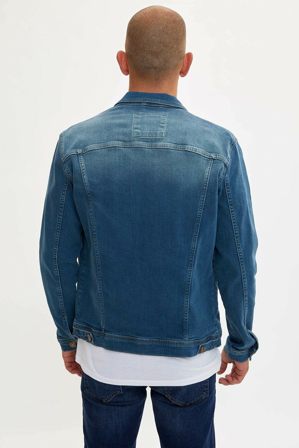 Ace Mens Denim Jacket Stretchable Fine Lycra L Blue