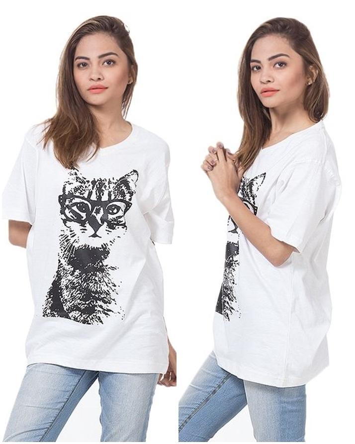 Cat Printed T-Shirt For Her - Front View - AceCart