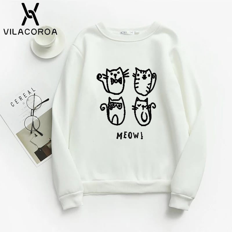 Meow Fleece Full Sleeves Pull Over Sweatshirt For Women