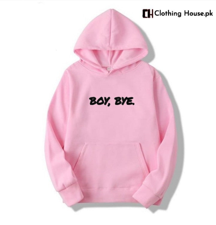 Pink Bye Fleece Full Sleeves Pull Over Hoodie For Women