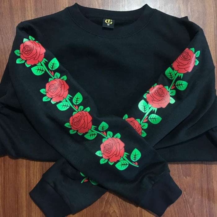 Pink Printed Flowered Sleeves Sweatshirt 250 - AceCart Warm Hooded Sweatshirt in Black