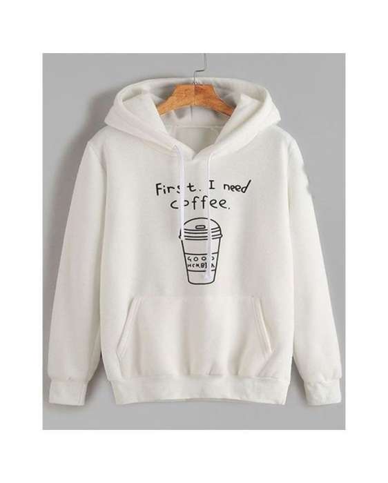 white first i need coffee hoodie for women export quality - AceCart Warm Hooded Sweatshirt in White