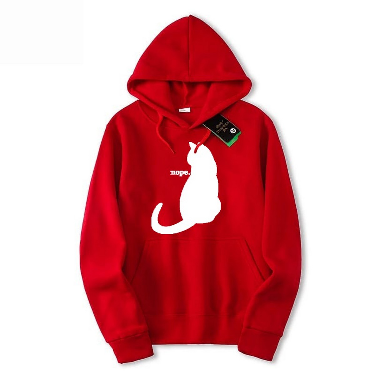 Nope Cat Printed Fleece Full Sleeves Pull Over Hoodie For Women