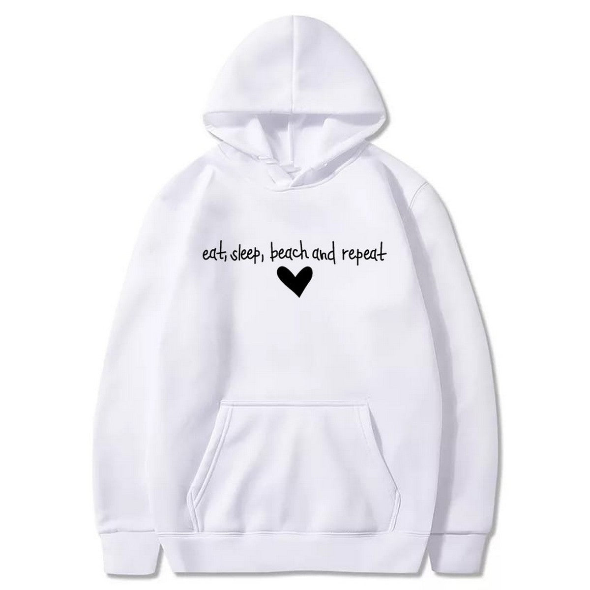 Eat Sleep Beach Repeat Fleece Full Sleeves Pull Over Hoodie For Women