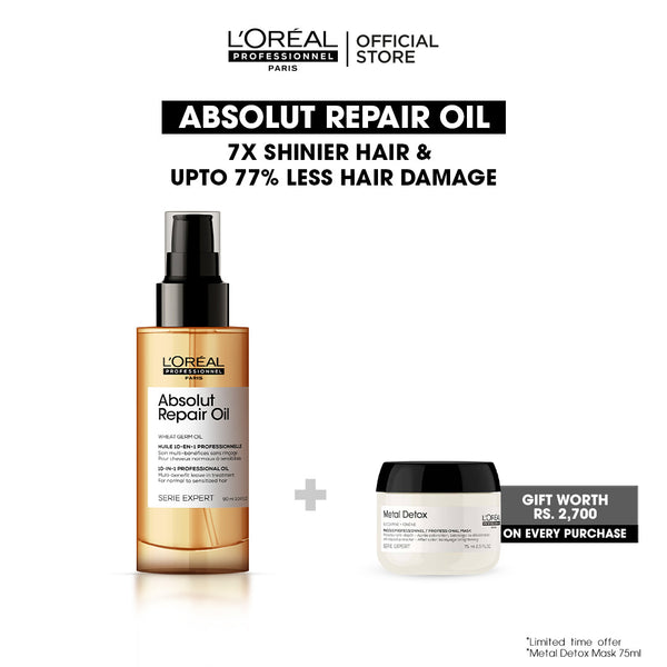 L'Oreal Professional - Serie Expert Absolute Repair Hair Serum 90 ML - For Dry & Damaged Hair with free gift - Front View