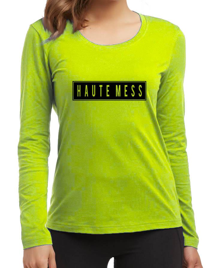 Haute Mess New Fashion Light Green Round Neck High Graphic Full Sleev - Front View - AceCart