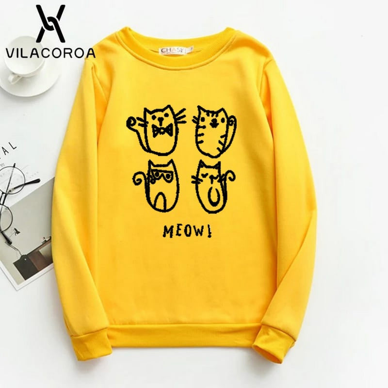 Meow Fleece Full Sleeves Pull Over Sweatshirt For Women