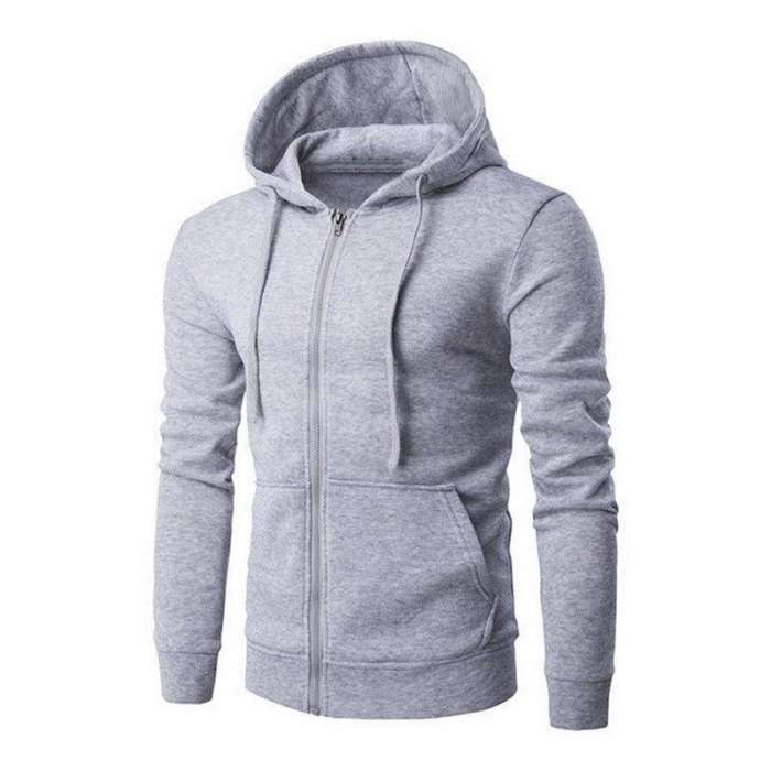 Men Women Stylish Long Sleeve Hooded Hoodies Casual Zipper Fleece Sweatshirts - AceCart Warm Hooded Sweatshirt in Grey