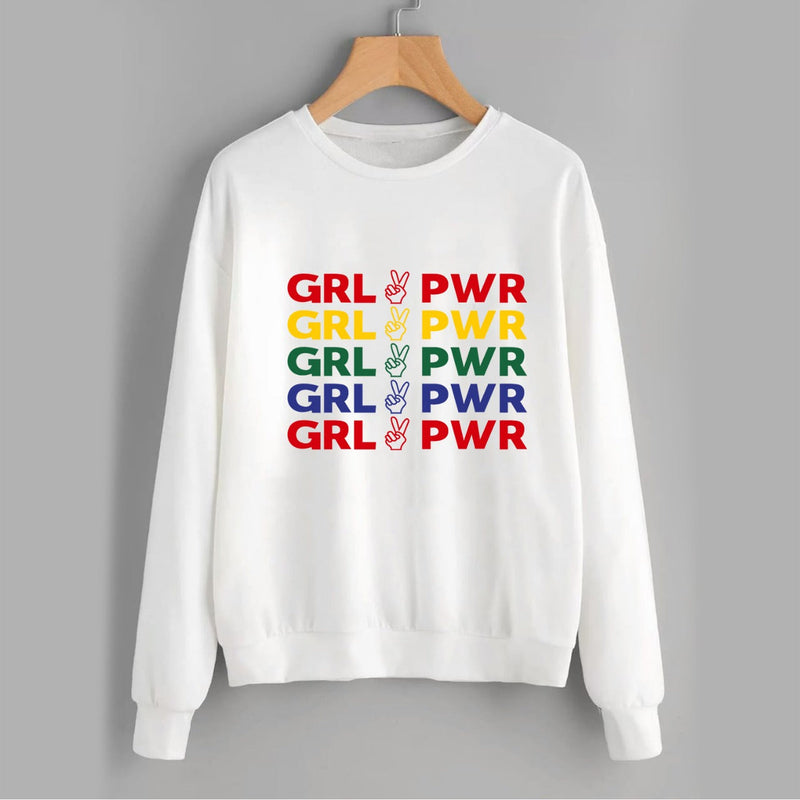 Girl Power Printed Fleece Full Sleeves Pull Over Sweatshirt For Women