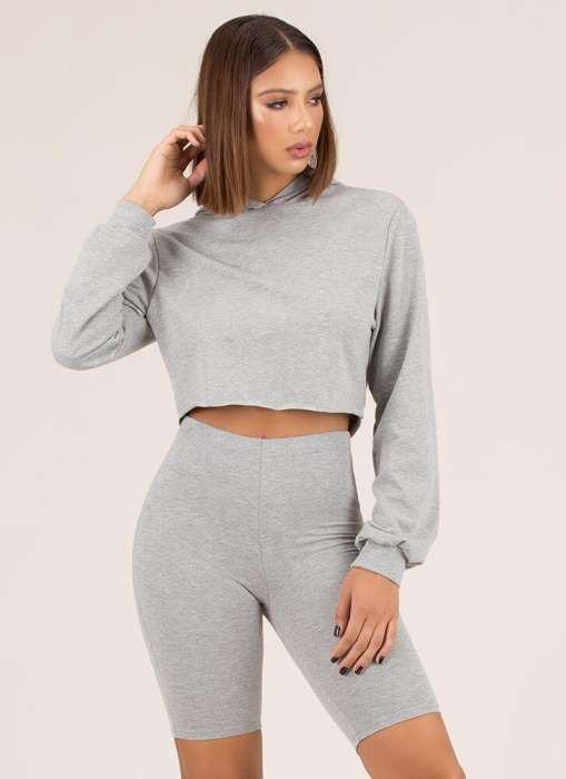 Ace Crop Hoodie For Women s 1029 - AceCart Warm Hooded Sweatshirt in Grey