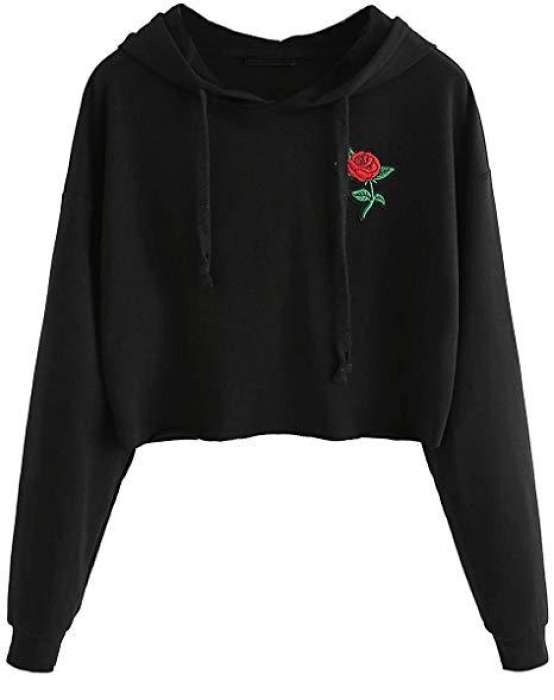 Crop Hoodie For Womens By 296 - AceCart Warm Hooded Sweatshirt in Black