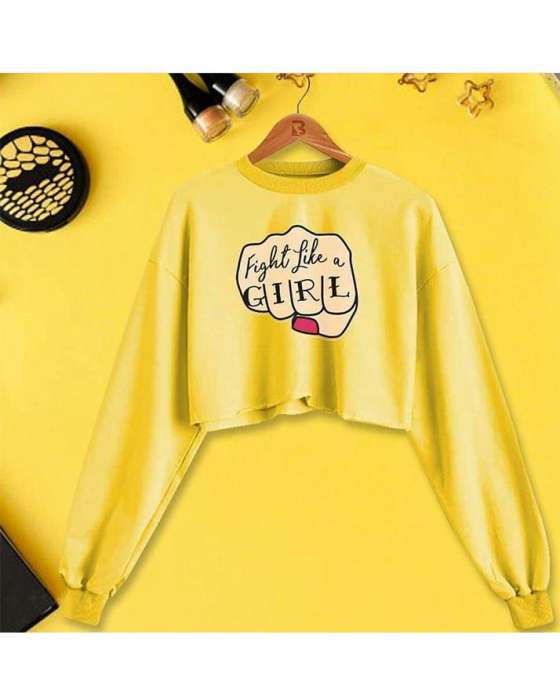 YELLOW CROPPED SWEATSHIRT FOR womens 814 - AceCart Warm Hooded Sweatshirt in Yellow