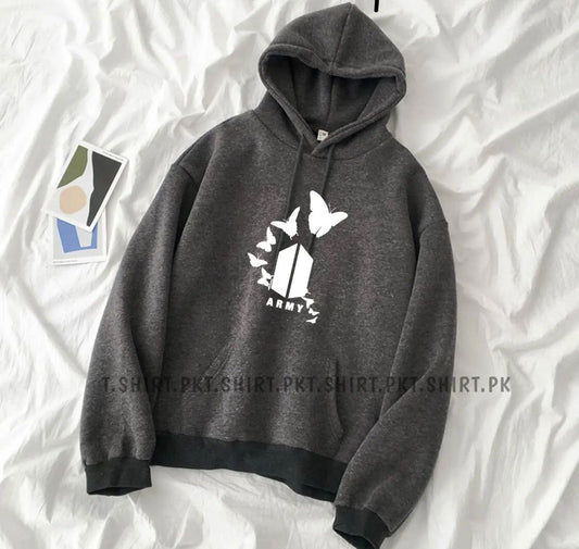 Bts Army Printed Fleece Full Sleeves Pull Over Hoodie For Women