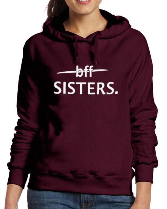 BFF Stylish Maroon Printed Hoodie For Women - AceCart Warm Hooded Sweatshirt in Maroon