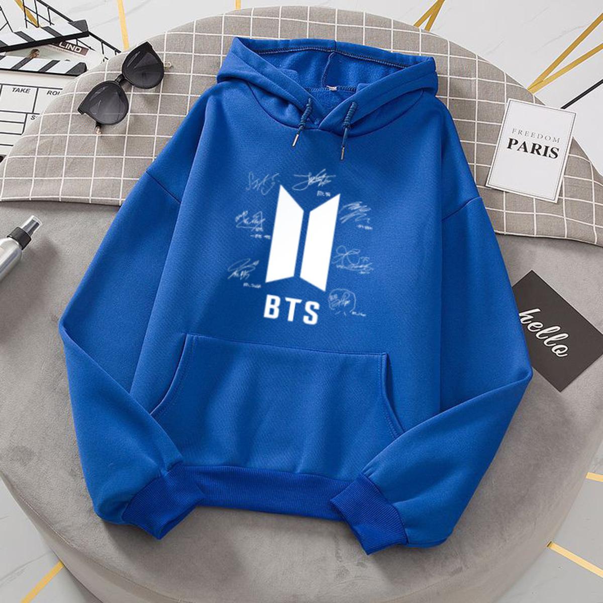 Bts Fleece Full Sleeves Pull Over Hoodie For Women