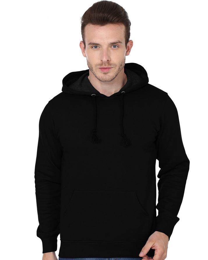 Black Cotton Palin  Hoodie Fit Sweatshirt For Mens