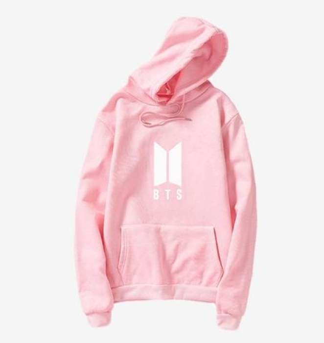 BTS Baby Pink Hoodie Pocket Drawstring Hooded Casual Pullover 364 - AceCart Warm Hooded Sweatshirt in Pink