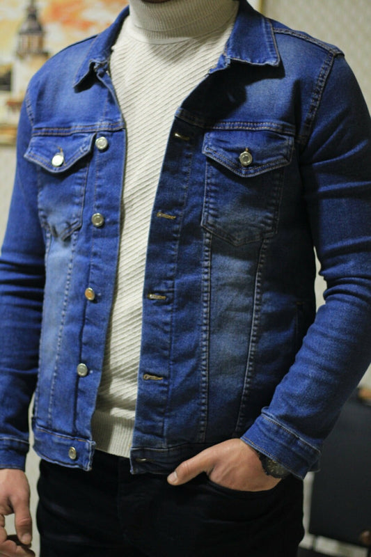 Ace Mens Denim Jacket Stretchable Fine Lycra S Blue