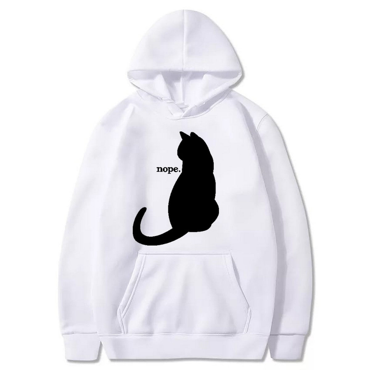 Nope Cat Printed Fleece Full Sleeves Pull Over Hoodie For Women