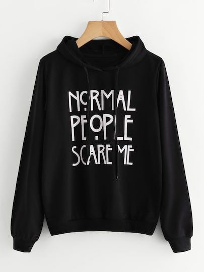 Black Normal People Scare Me  Printed Fleece Full Sleeves Pull Over Hoodie For Women