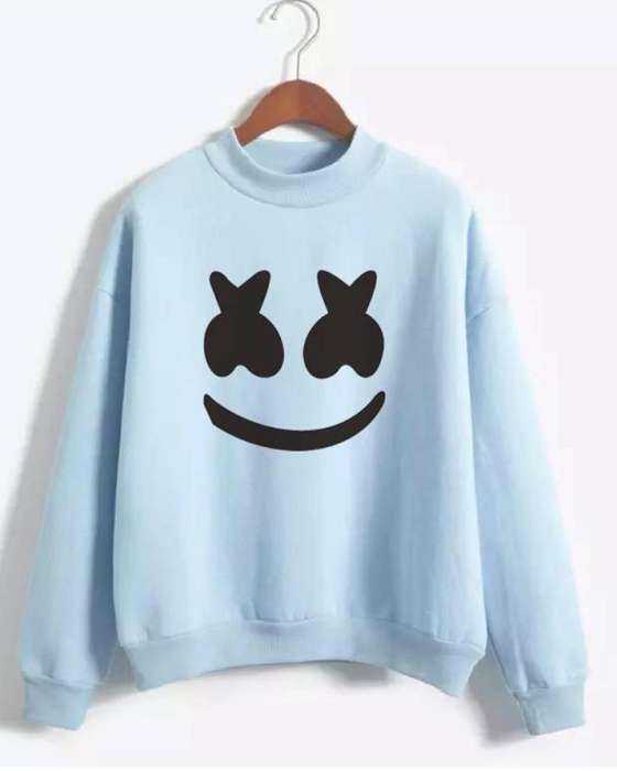 LIGHT BLUE SMILE SWEATSHIRT FOR womens - AceCart Warm Hooded Sweatshirt in Blue