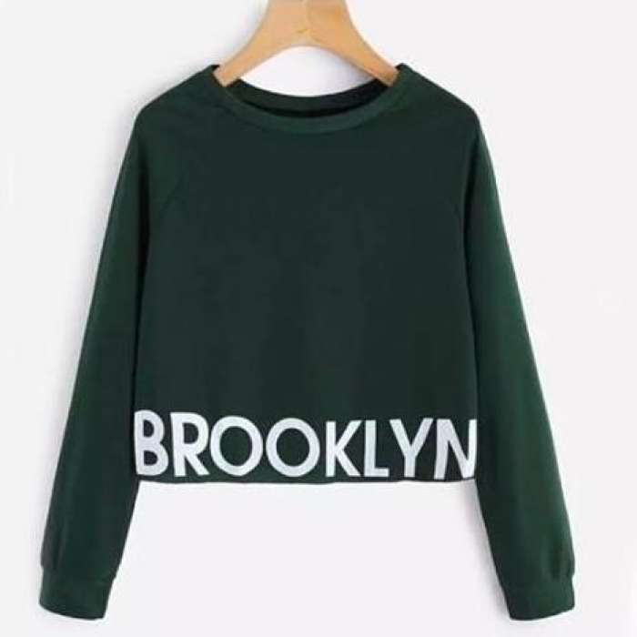 Brookly Crop Printed Fleece Sweatshirt For womens - AceCart Warm Hooded Sweatshirt in Black