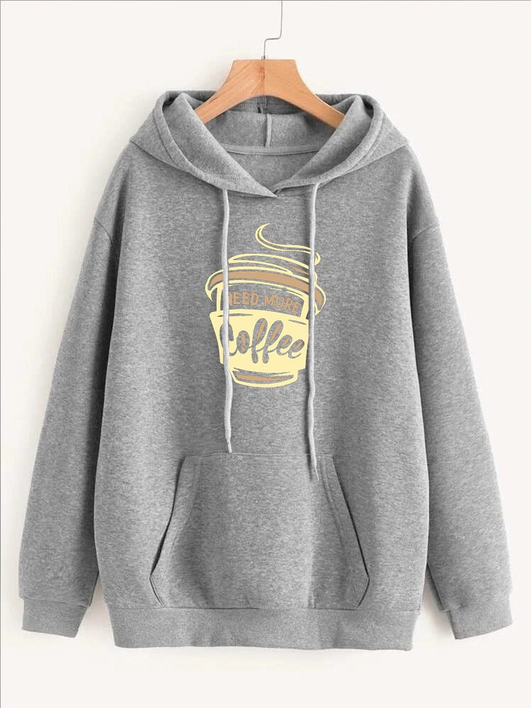 I Need More Coffee Printed Fleece Full Sleeves Pull Over Hoodie For Women