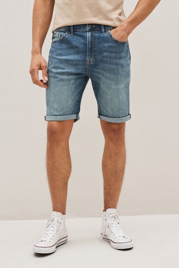 Stretch Denim Shorts For Mens Light Blue