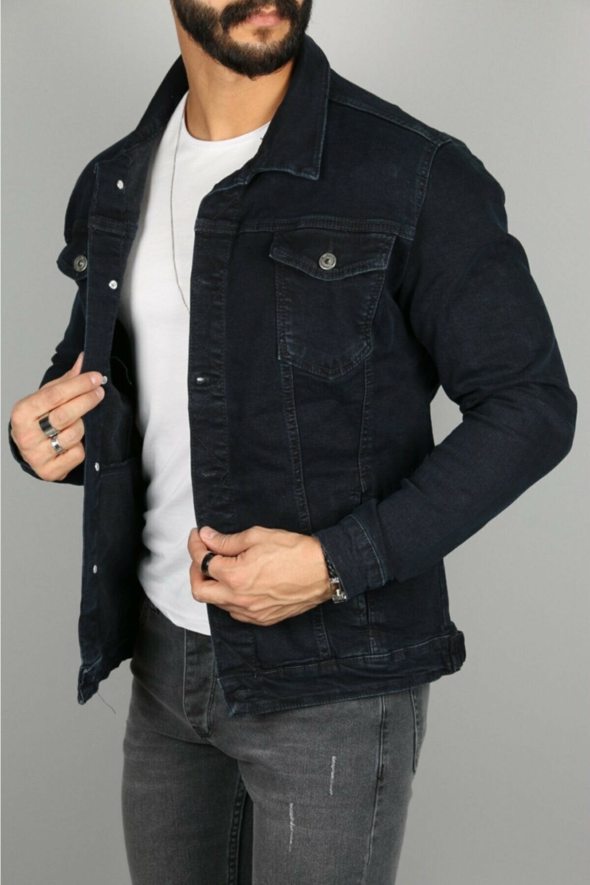 Ace Mens Denim Black Jacket Stretchable