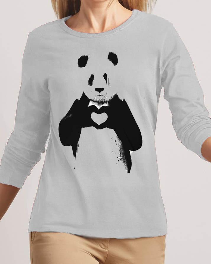 Heart Bear New Fashion Grey High Graphic Round Neck T-shirt - Front View - AceCart