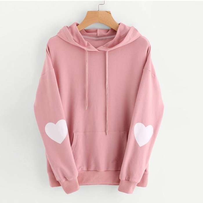 Pink Heart Hoodie Women - AceCart Warm Hooded Sweatshirt in Pink