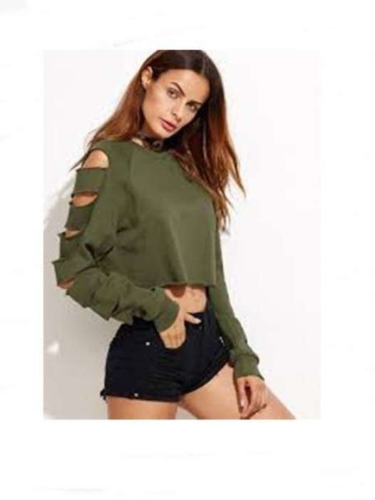 Crop Hoodie For Womens By 438 - AceCart Warm Hooded Sweatshirt in Green