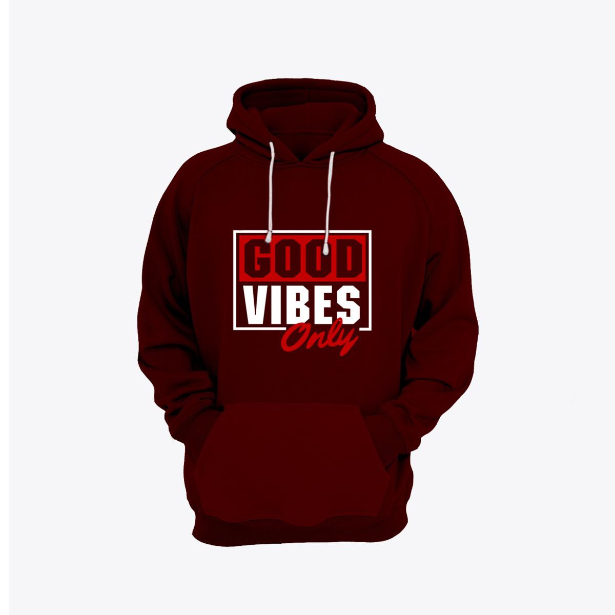 Good Vibes Printed Fleece Full Sleeves Pull Over Hoodie