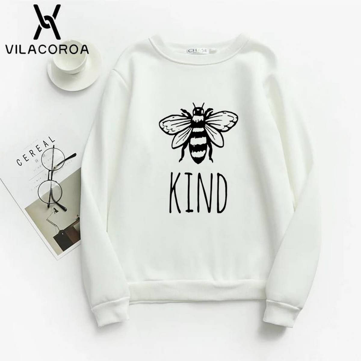 Bee Kind Fleece Full Sleeves Pull Over Sweatshirt For Women