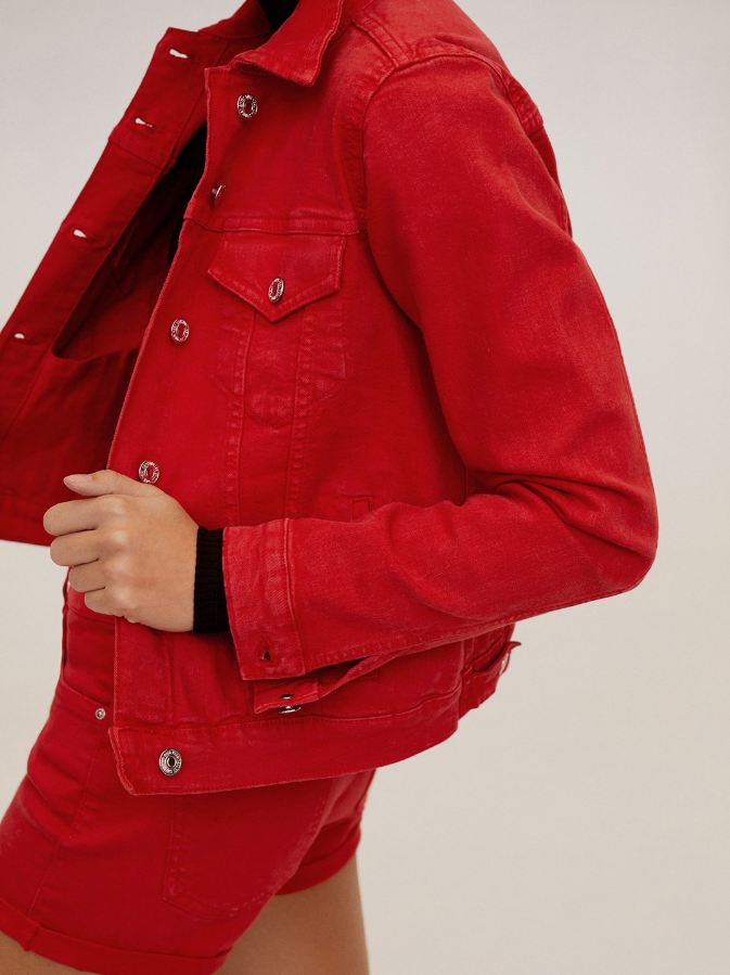 Women Blood Red Denim Jacket