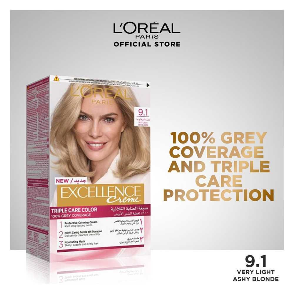 L'Oreal Paris Excellence Hair Color, Very Light Ash Blonde 9.1 -  Front View