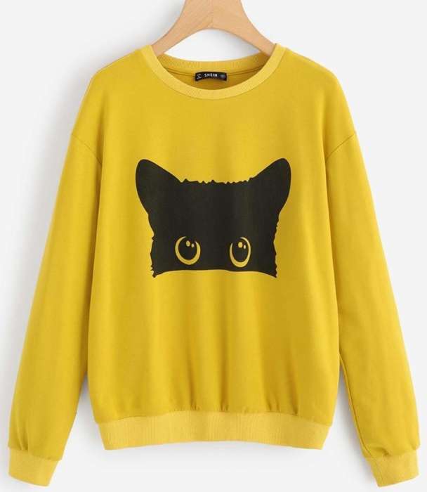 Black Cat Sweatshirt For Women - AceCart Warm Hooded Sweatshirt in Yellow