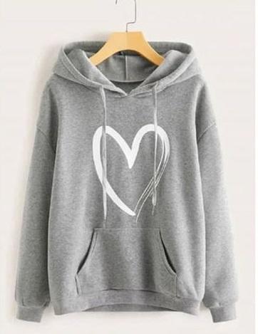 Maroon Heart Printed Fleece Full Sleeves Pull Over Hoodie For Women