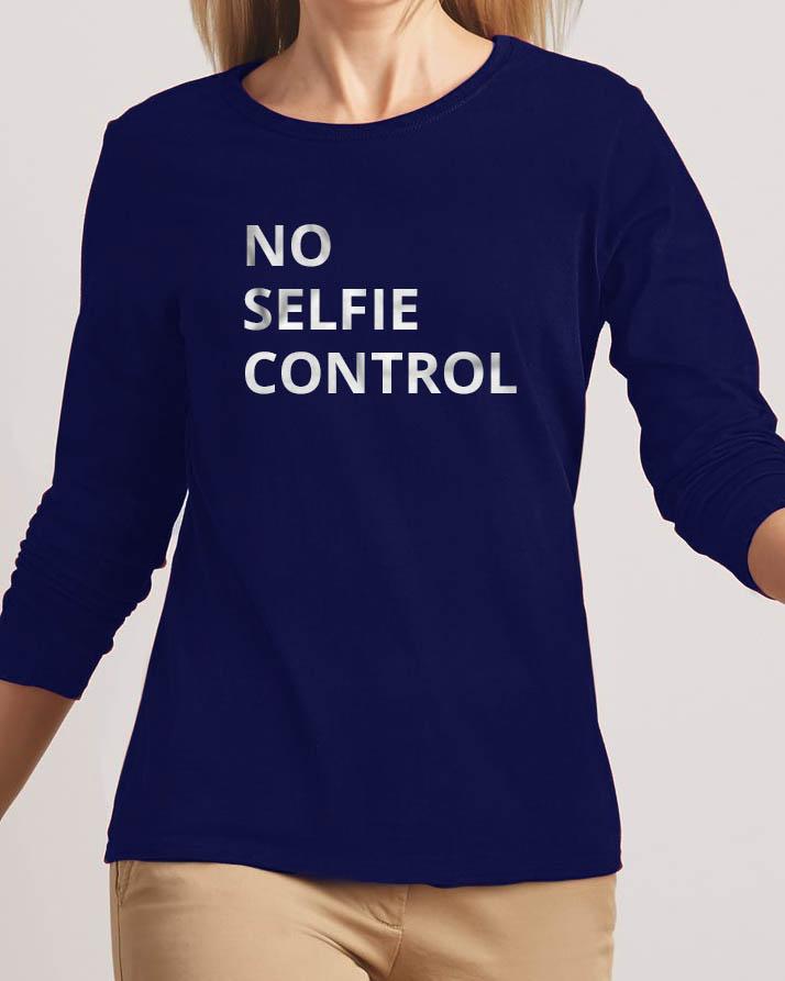 No Selfie Control New Fashion Navy Blue High Graphic Round Neck T-shirt - Front View - AceCart