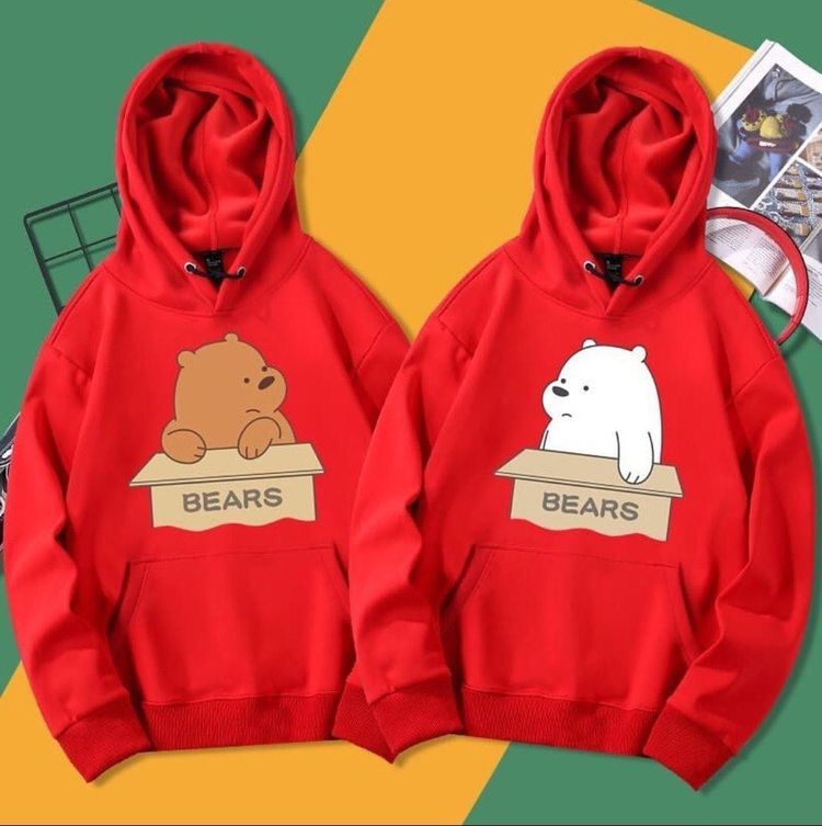 Pack Of 2 Cute Bears Printed Winter Fleece Full Seeves Hoodie For Women