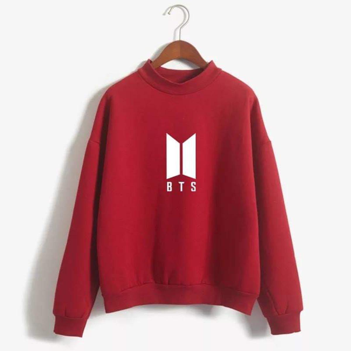 Maroon Bts Fleece Full Sleeves Pull Over Sweatshirt For Women