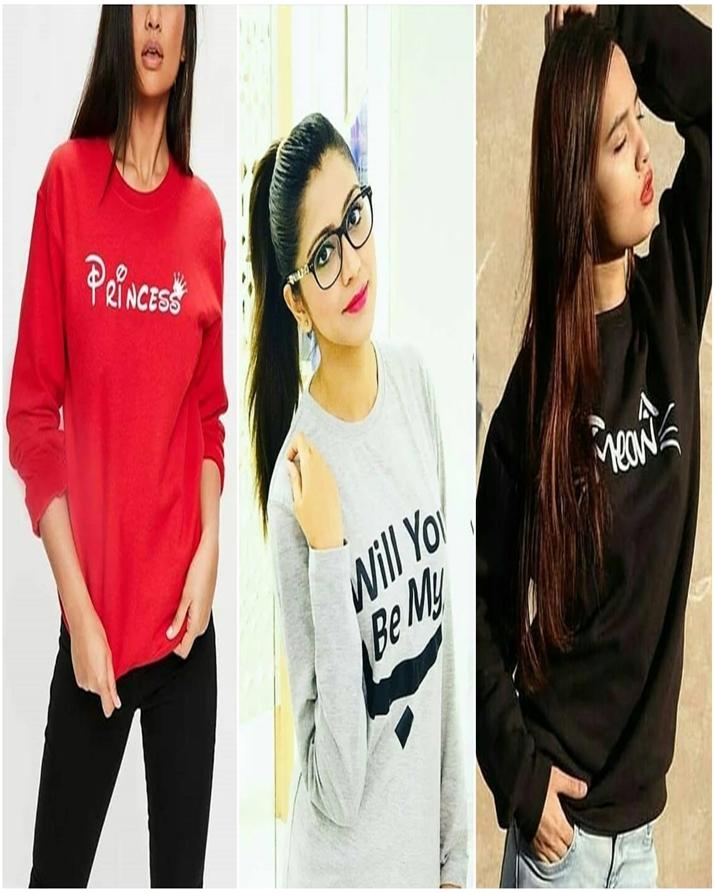 Pack Of 3 - Red Cotton Printed TShirt For Women - Front View - AceCart