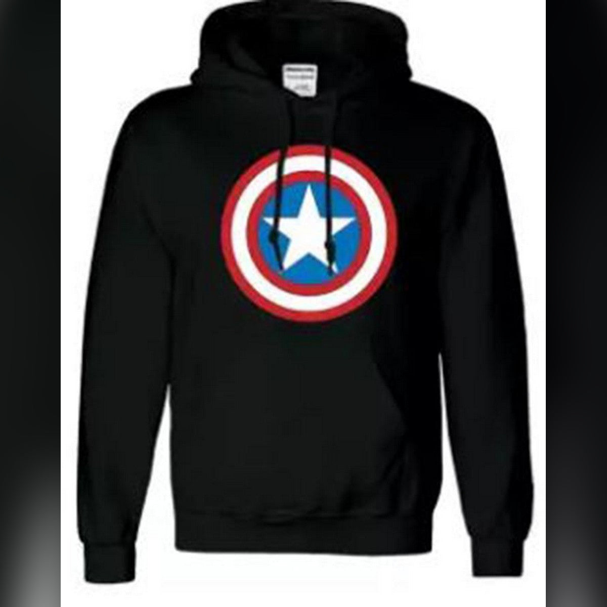 Black Cotton Printed Captain America Hoodie For Men