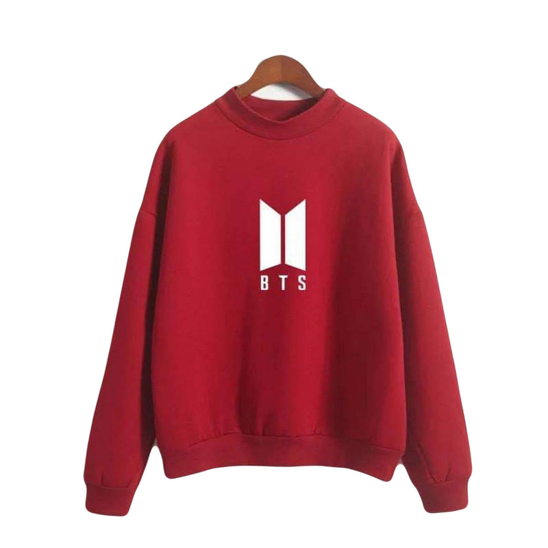 Maroon Bts Fleece Full Sleeves Pull Over Sweatshirt For Women