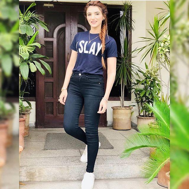 Navy Blue I Slay Cotton Printed T-shirt For Womens - Front View - AceCart