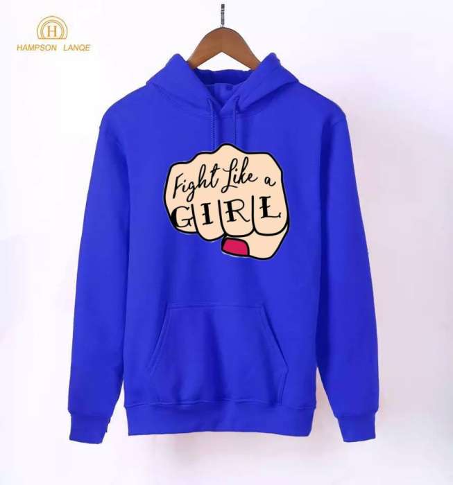 Fight Like A Printed Casual Fleece Hoodies Kangaroo Hoodie Pocket Pullovers Fashion Long Sleeves Winter Wear Export Quality Hoody For women 135 - AceCart Warm Hooded Sweatshirt in Blue