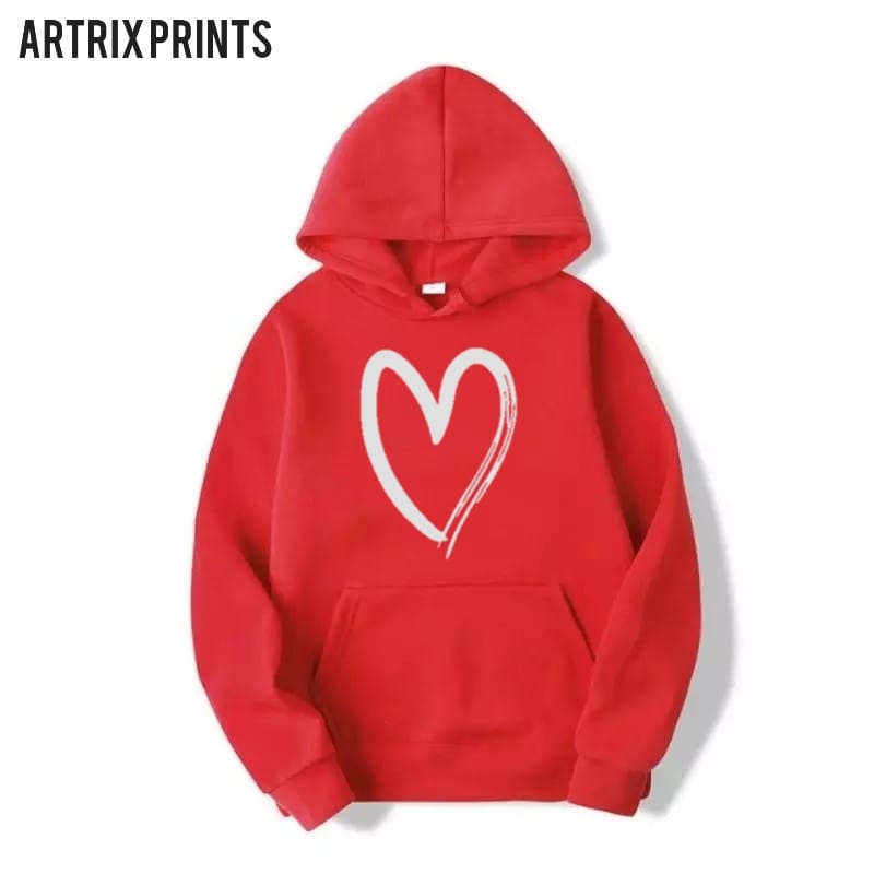 Sketch Heart Fleece Full Sleeves Pull Over Hoodie For Women