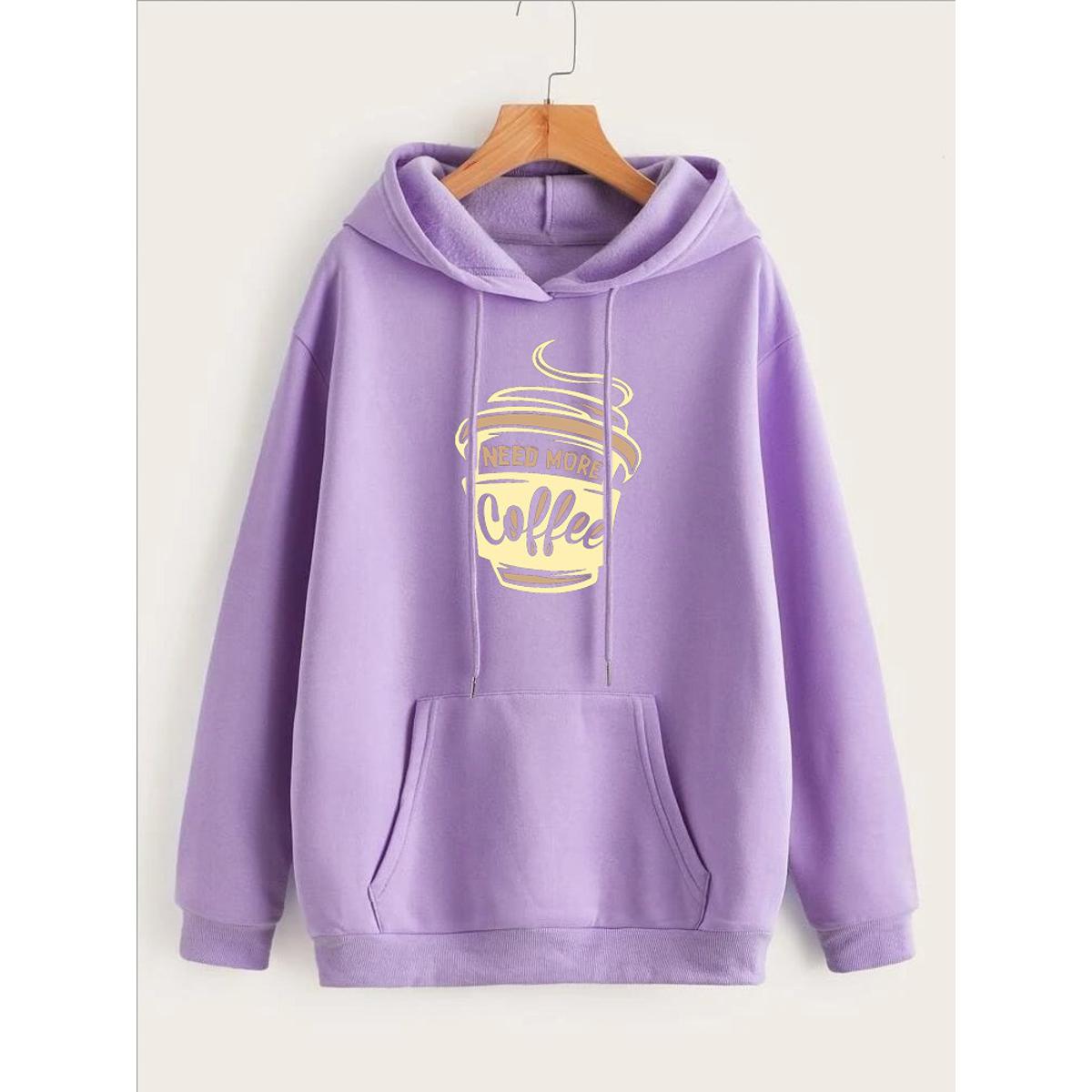 I Need More Coffee Printed Fleece Full Sleeves Pull Over Hoodie For Women