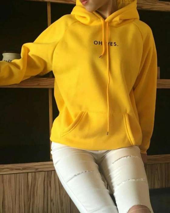 YELLOW OH YES HOODIE FOR womens - AceCart Warm Hooded Sweatshirt in Yellow